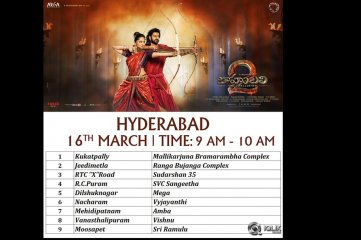 Baahubali 2 Movie Trailer Screening on 16th March Theatres List